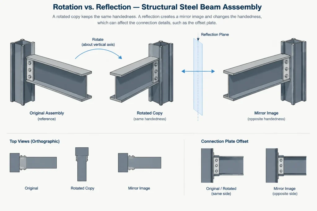 Handed Structural Steel Assemblies: Left-Hand, Right-Hand, and Mirror-Image Detailing structural steel illustration