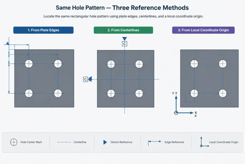 Hole Coordinates in Steel Plates: Datums, Centerlines, and CNC-Friendly Detailing structural steel illustration