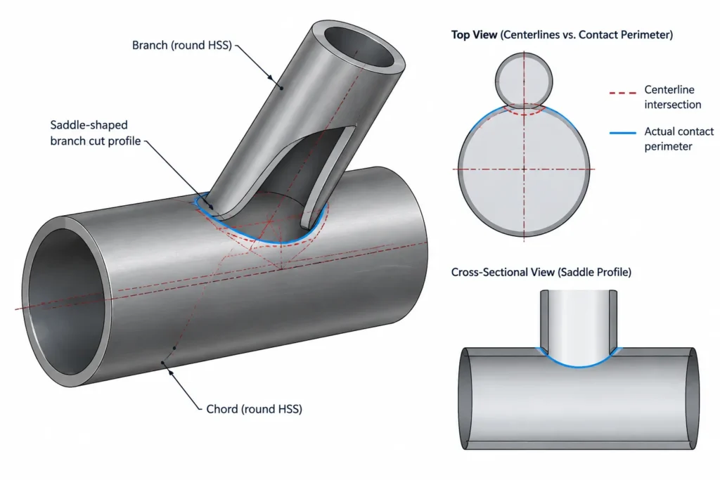 HSS Branch Connections: Work Points, Cut Profiles, Gaps, and Weld Access structural steel illustration