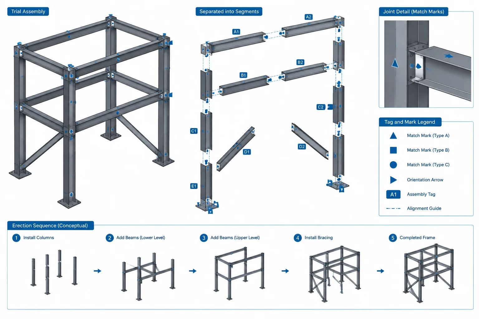 Match Marks in Structural Steel Fabrication: Orientation, Trial Assembly, and Field Reassembly
