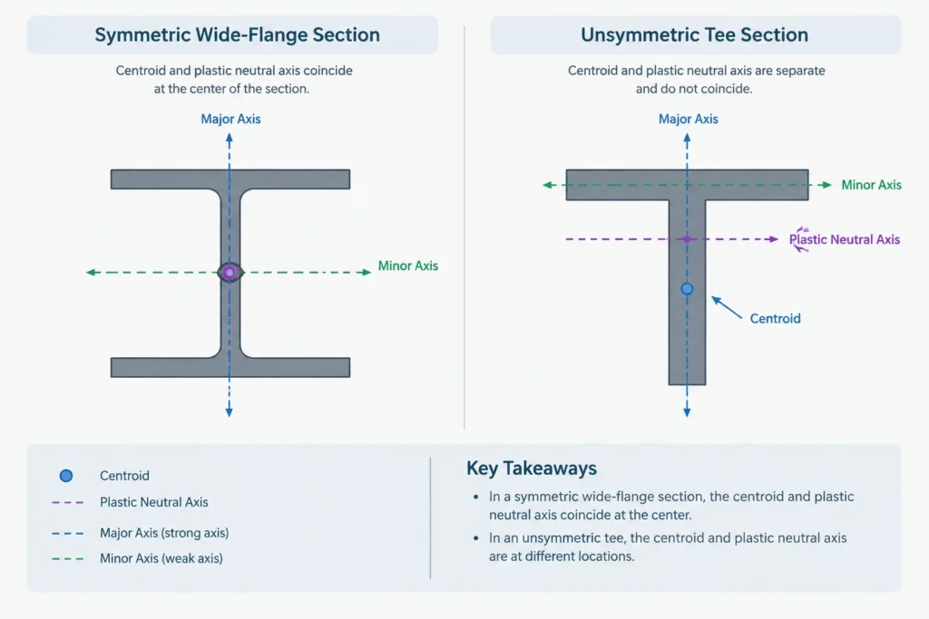 Plastic Neutral Axis vs. Centroid in Structural Steel Sections structural steel illustration
