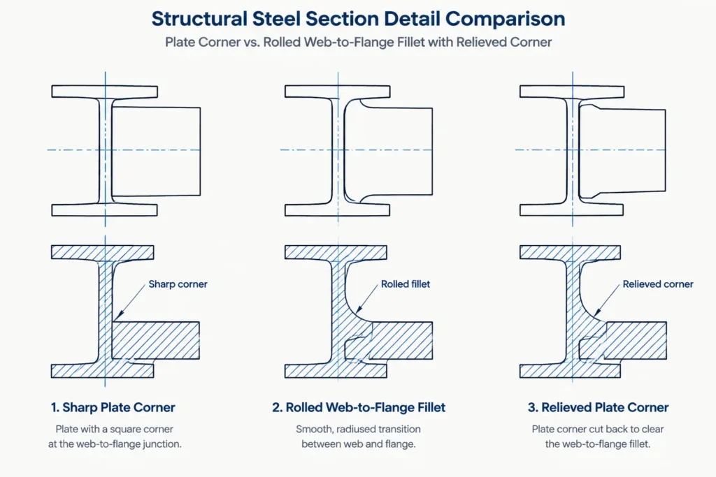 Plate Corner Clips at Rolled Steel Fillets: Fit-Up, Geometry, and Detailing structural steel illustration