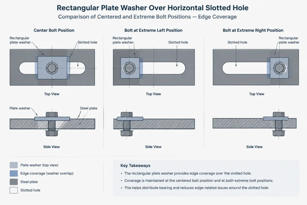 Plate Washers at Slotted and Oversized Bolt Holes: Coverage, Movement, and Detailing Coordination structural steel illustration