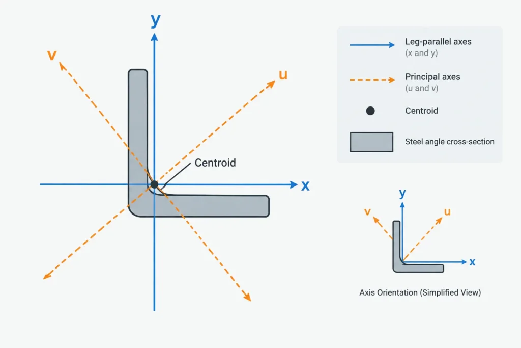 Principal Axes of Structural Steel Sections: Rotation, Ixy, and CAD Orientation structural steel illustration