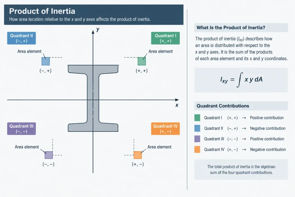 Product of Inertia Ixy in Steel Sections: Unsymmetric Bending and Principal Axes structural steel illustration