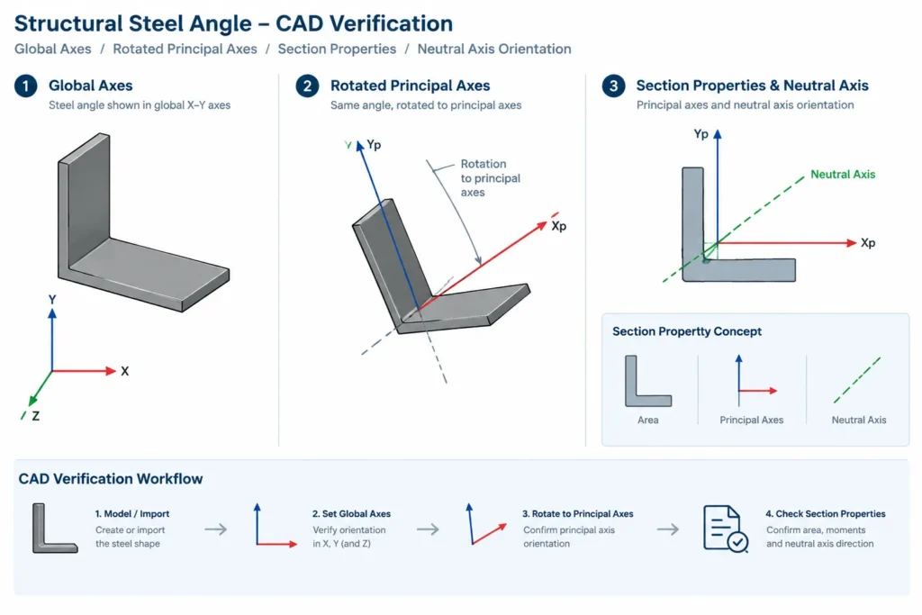 Product of Inertia Ixy in Steel Sections: Unsymmetric Bending and Principal Axes structural steel illustration