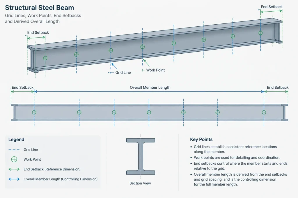 Reference Dimensions vs. Controlling Dimensions in Structural Steel Detailing structural steel illustration