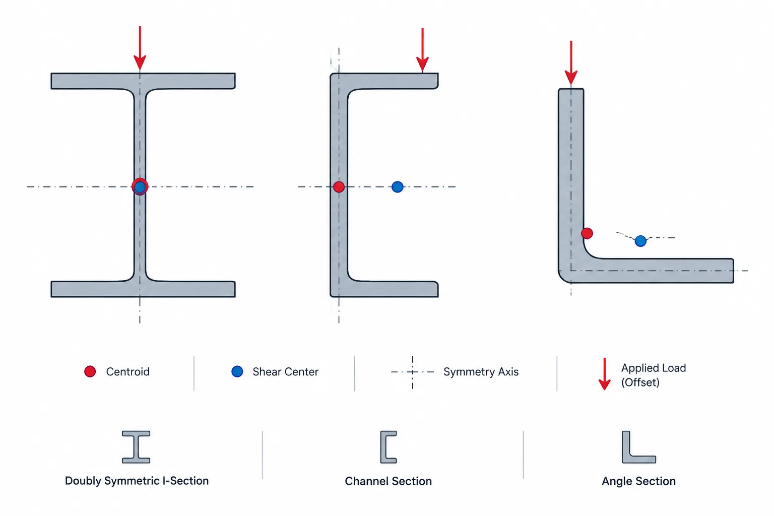 Shear Center vs. Centroid in Structural Steel Sections: Why Load Location Can Cause Twist structural steel illustration