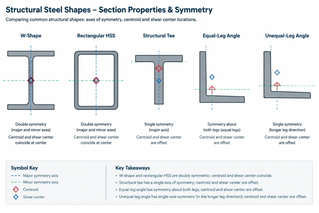 Shear Center vs. Centroid in Structural Steel Sections: Why Load Location Can Cause Twist structural steel illustration