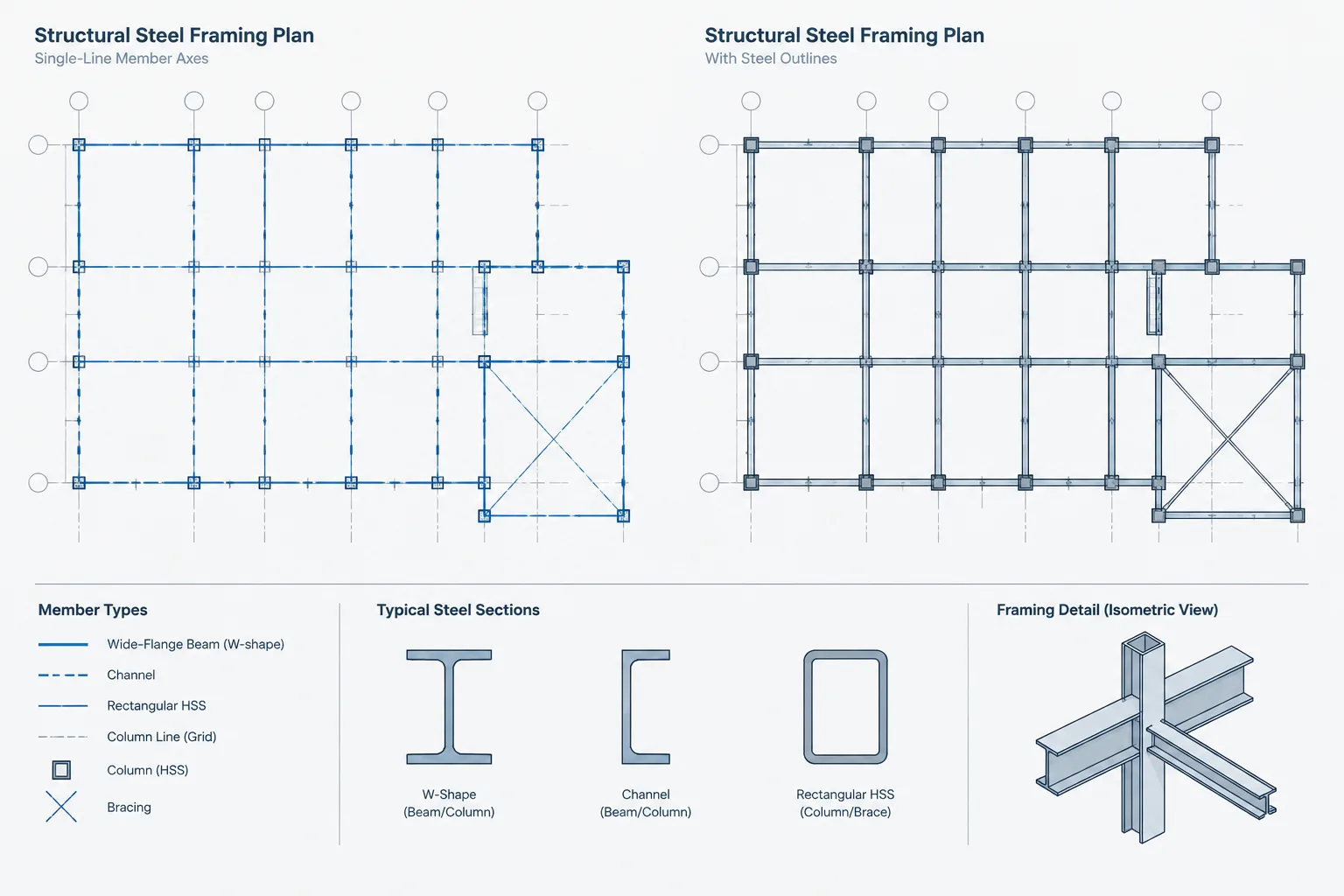 Single-Line vs. Double-Line Structural Steel Drawings: Representation, Scale, and Detailing