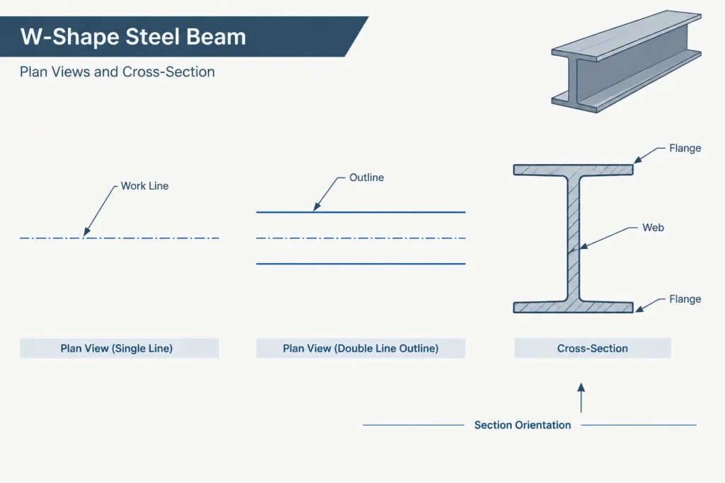 Single-Line vs. Double-Line Structural Steel Drawings: Representation, Scale, and Detailing structural steel illustration