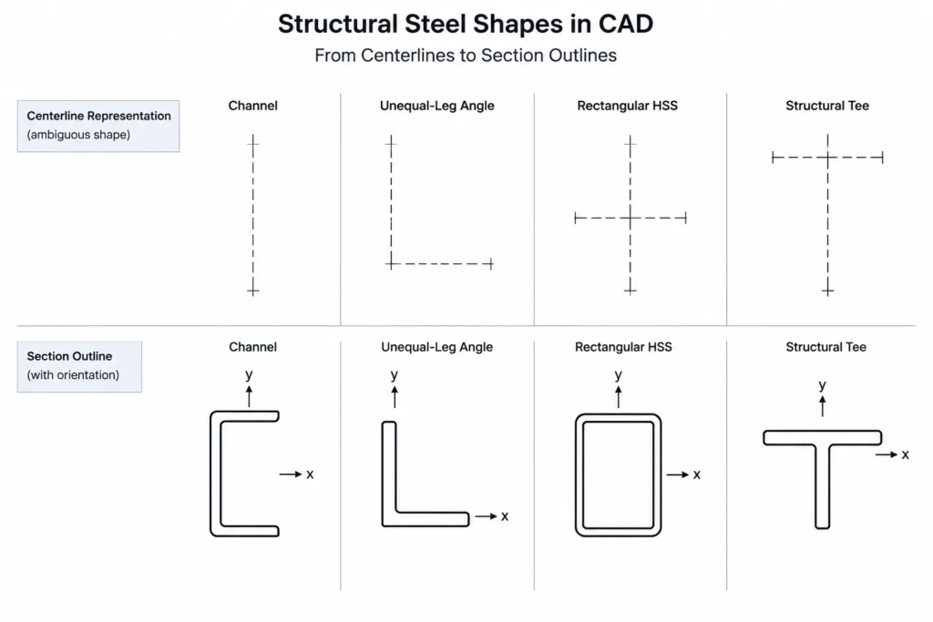Single-Line vs. Double-Line Structural Steel Drawings: Representation, Scale, and Detailing structural steel illustration