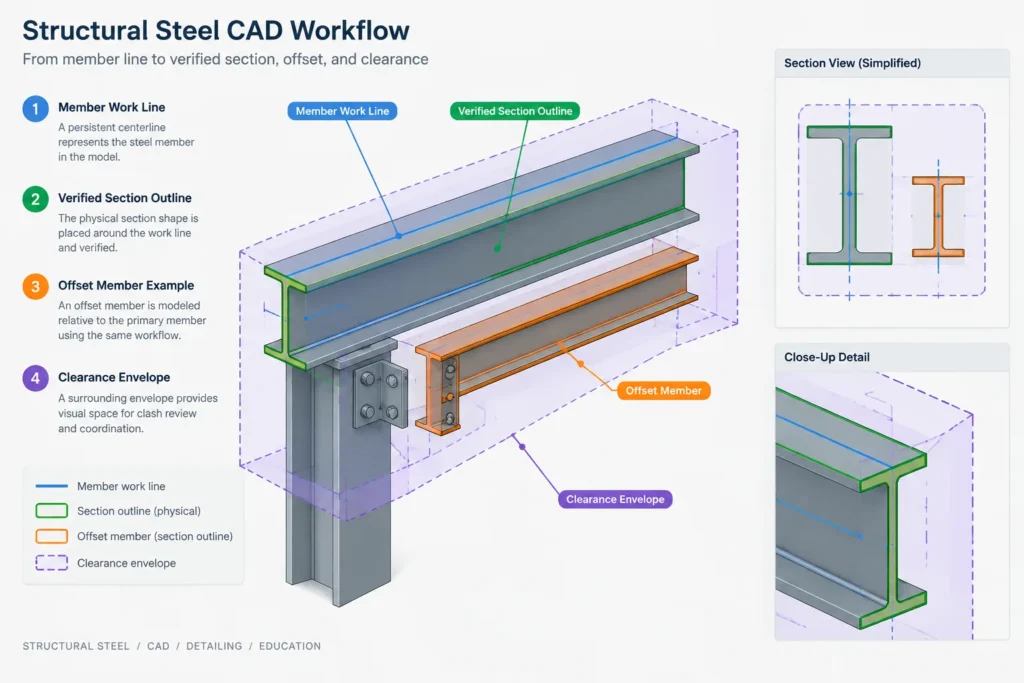 Single-Line vs. Double-Line Structural Steel Drawings: Representation, Scale, and Detailing structural steel illustration