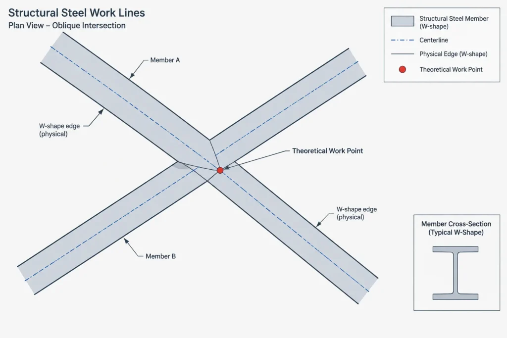 Skewed Structural Steel Connections: Plan Angles, Work Lines, and True Connection Geometry structural steel illustration