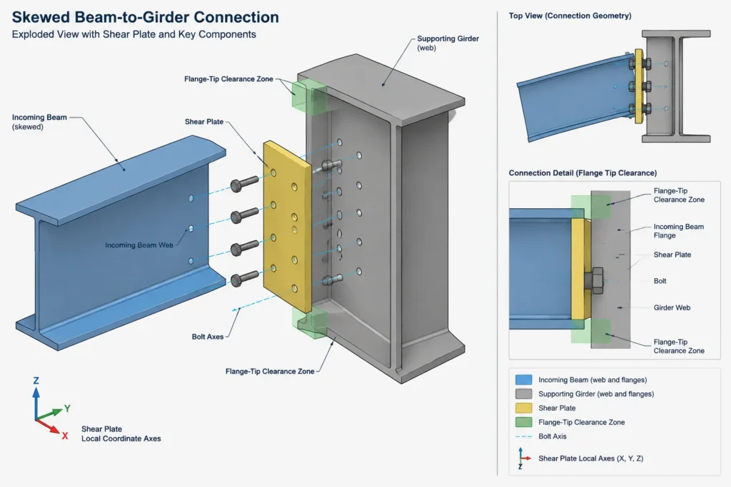 Skewed Structural Steel Connections: Plan Angles, Work Lines, and True Connection Geometry structural steel illustration