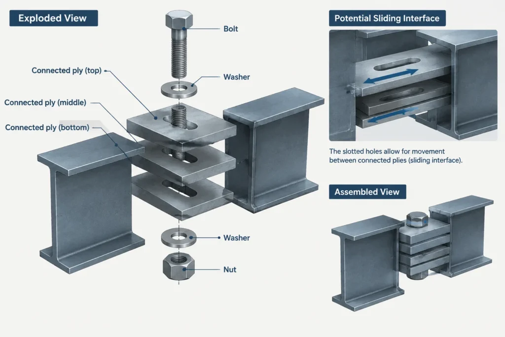 Slotted Bolt Holes for Structural Movement: Direction, Restraint, and Detailing Coordination structural steel illustration