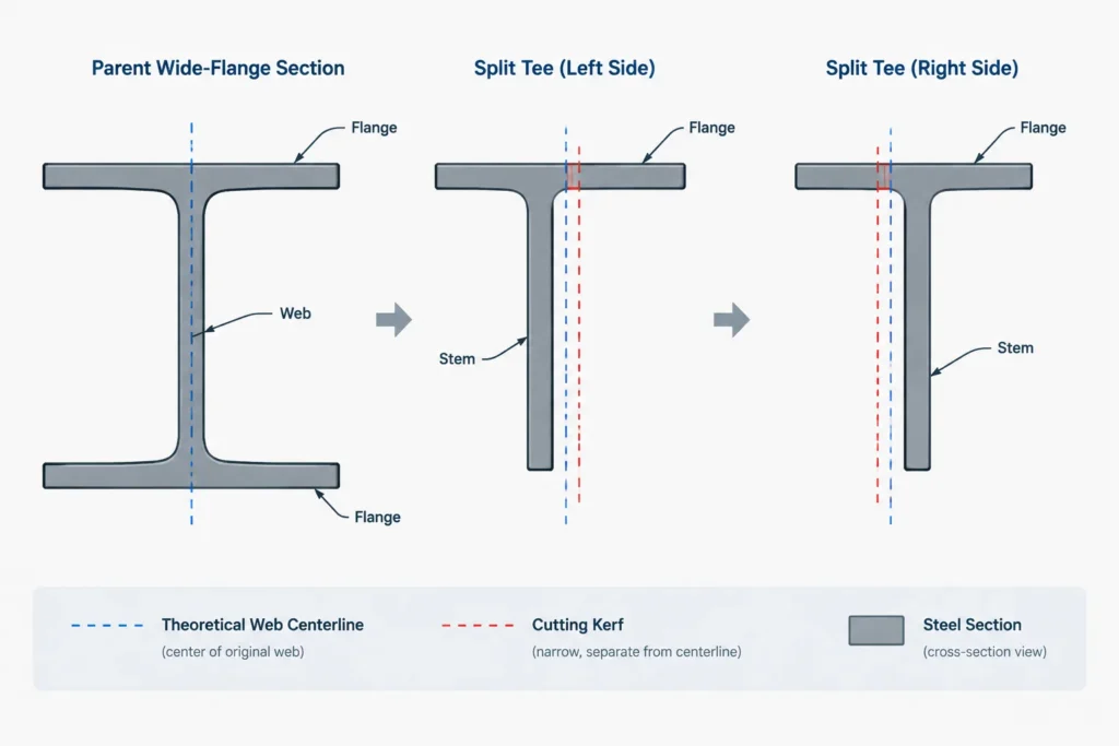 Split Structural Tees: Parent Shapes, Cut Lines, and Detailing Coordination structural steel illustration