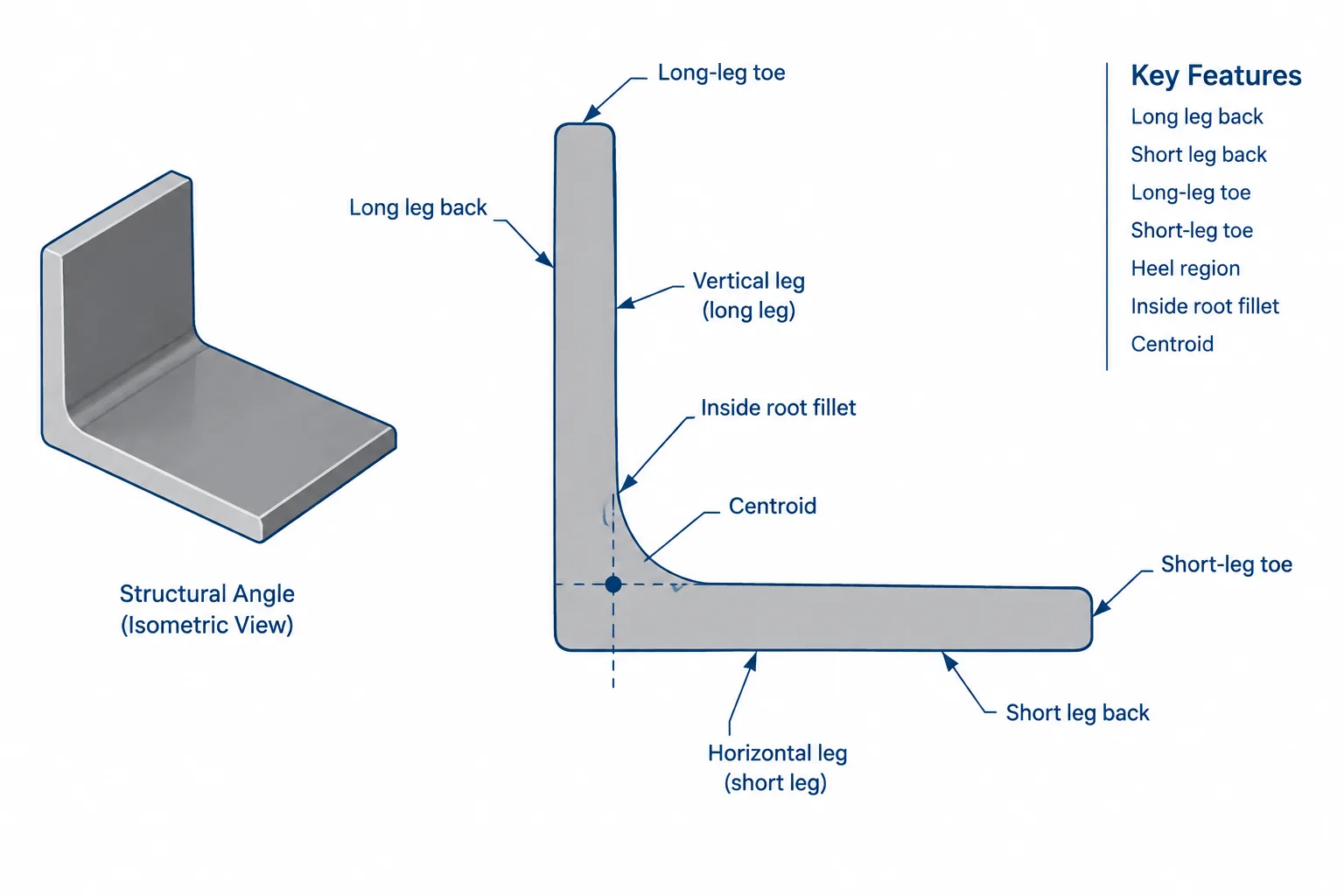 Steel Angle Heel, Toe, and Root Radius: Geometry, Datums, and CAD Detailing structural steel illustration