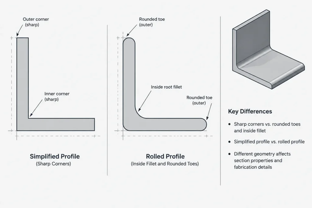 Steel Angle Heel, Toe, and Root Radius: Geometry, Datums, and CAD Detailing structural steel illustration