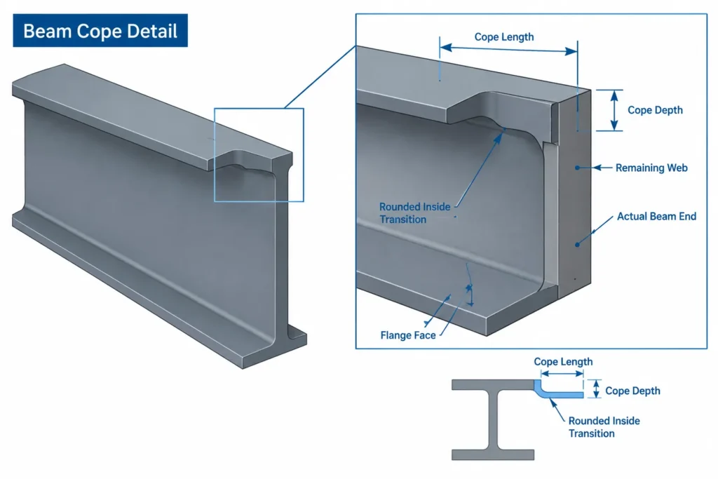 Steel Beam Copes, Notches, and Blockouts: Geometry, Datums, and Detailing Checks structural steel illustration