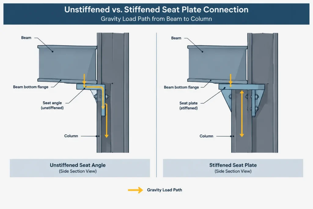 Steel Beam Seat Connections: Load Path, Bearing, Fit-Up, and Detailing structural steel illustration