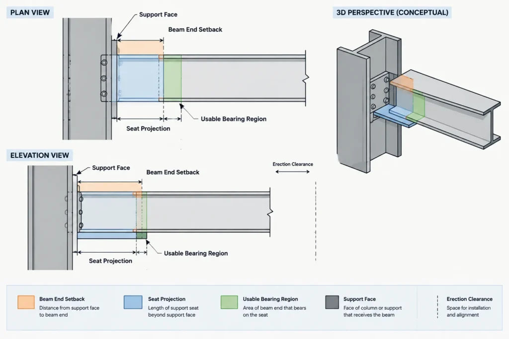 Steel Beam Seat Connections: Load Path, Bearing, Fit-Up, and Detailing structural steel illustration