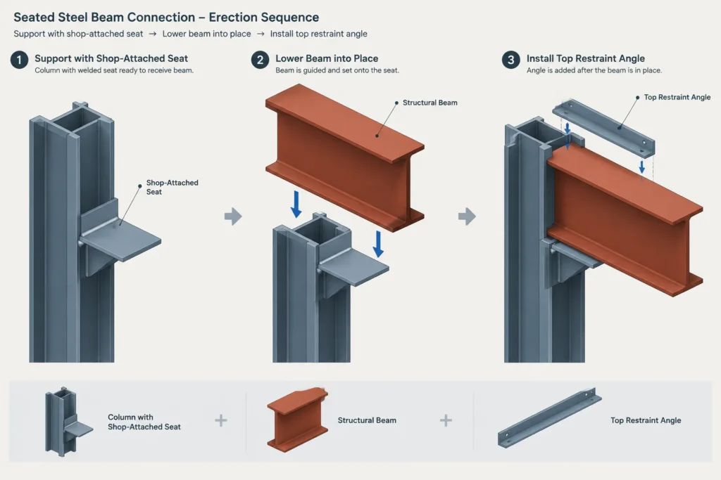 Steel Beam Seat Connections: Load Path, Bearing, Fit-Up, and Detailing structural steel illustration