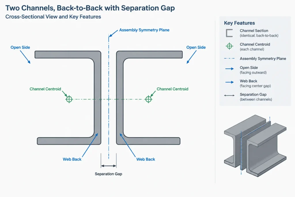 Steel Channel Centroid Offset: Web Backs, Member Centerlines, and CAD Placement structural steel illustration