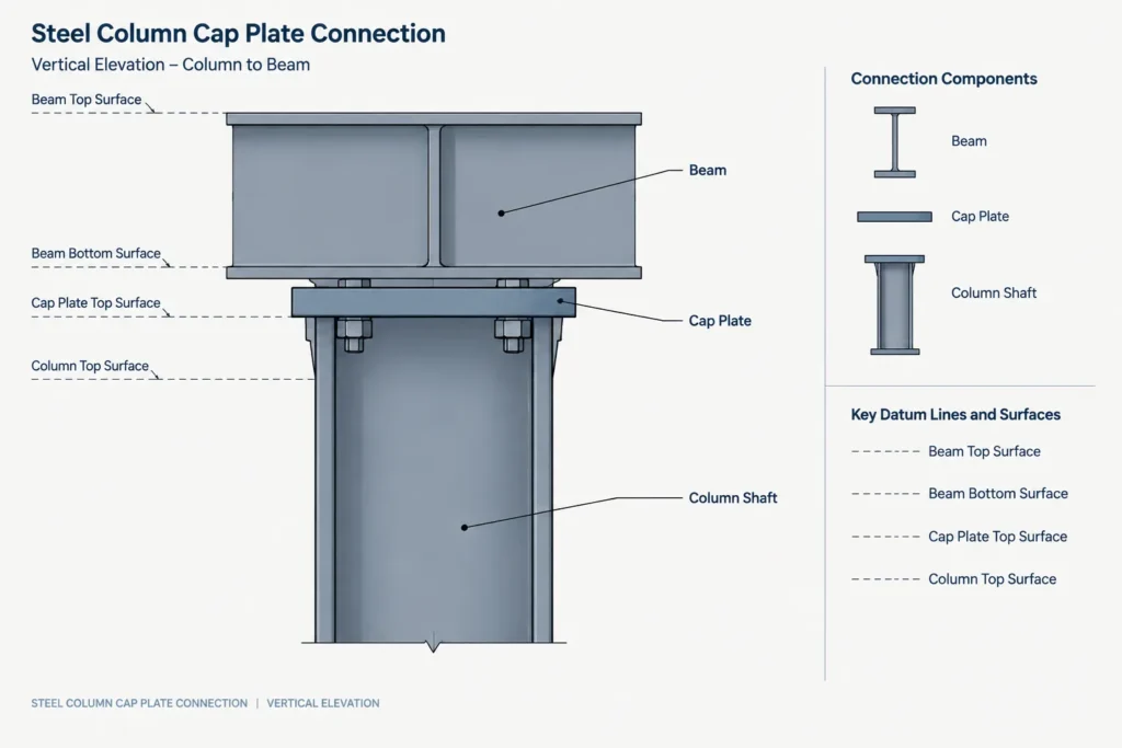 Steel Column Cap Plates: Load Path, Bearing, Datums, and Detailing Coordination structural steel illustration