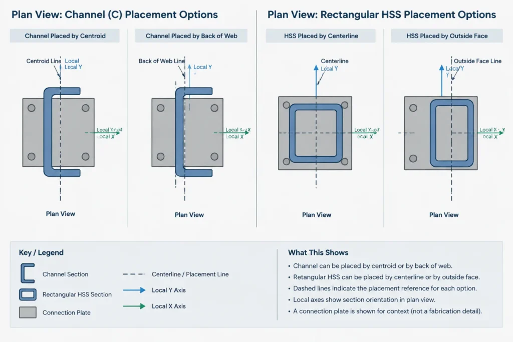 Steel Member Insertion Points in CAD and BIM: Cardinal Points, Offsets, and Shape Changes structural steel illustration