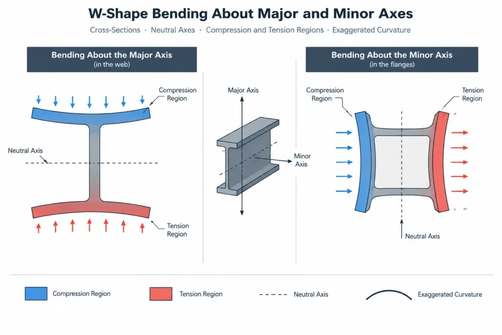 Strong-Axis vs. Weak-Axis Bending in Structural Steel Shapes: Reading Ix, Iy, Sx, and Sy structural steel illustration