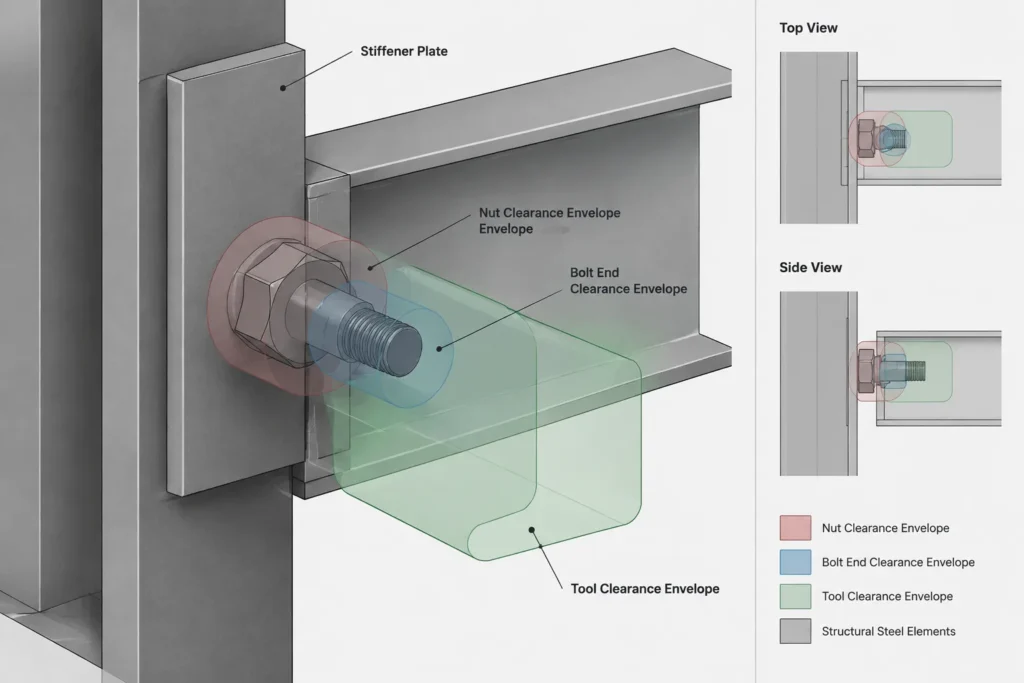 Structural Bolt Projection Beyond the Nut: Stick-Out, Washer Stacks, and Clash Coordination structural steel illustration