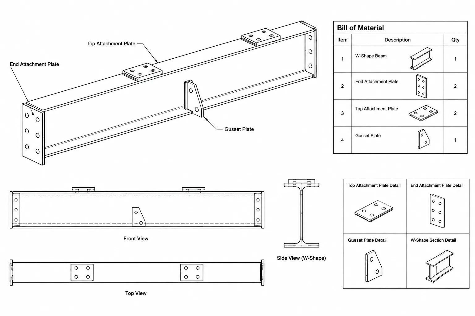 Structural Steel Bills of Material: Main Members, Detail Parts, Quantities, and Drawing Checks structural steel illustration