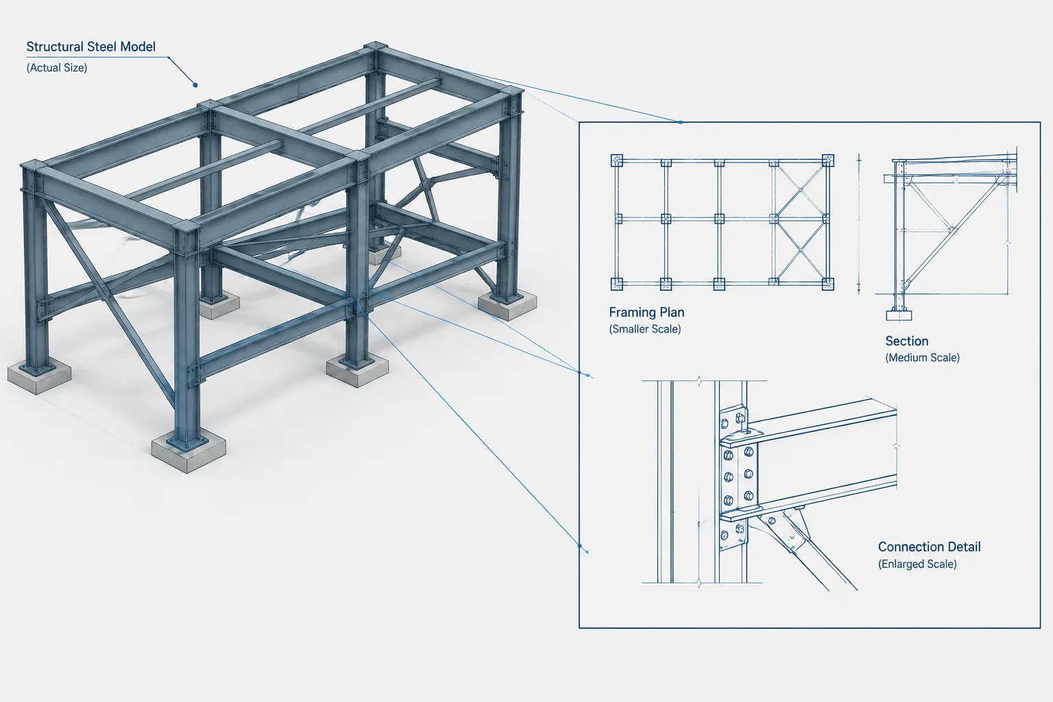 Structural Steel Drawing Scale: Model Space, Sheet Views, and Reliable Dimension Checks structural steel illustration