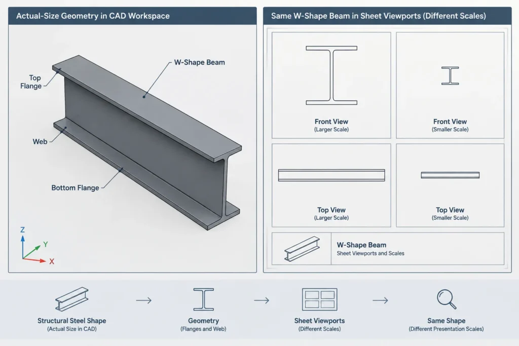 Structural Steel Drawing Scale: Model Space, Sheet Views, and Reliable Dimension Checks structural steel illustration