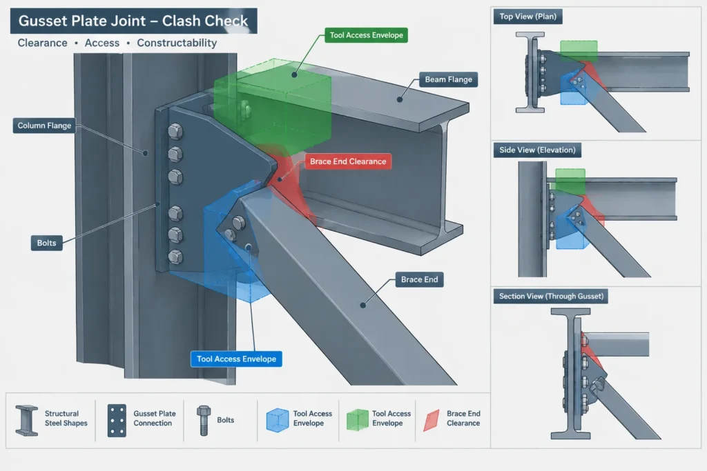 Structural Steel Gusset Plate Detailing: Work Points, Connection Zones, and Clearances structural steel illustration