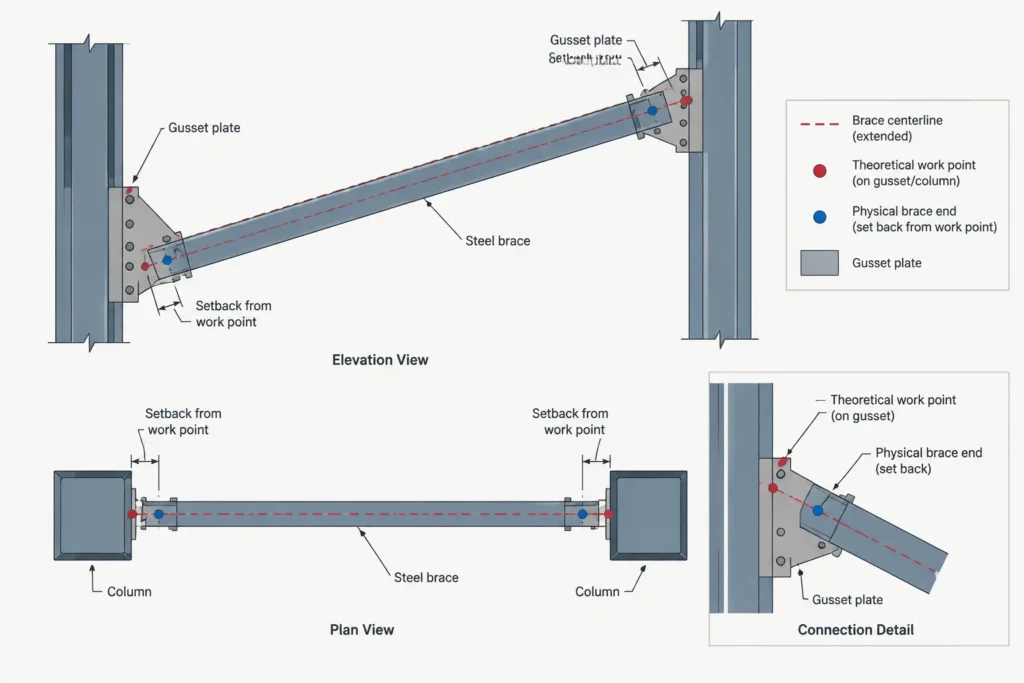 Structural Steel Member Lengths: Work-Point, Detailed, Cut, and Ordered Length structural steel illustration