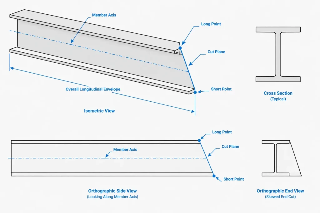 Structural Steel Member Lengths: Work-Point, Detailed, Cut, and Ordered Length structural steel illustration