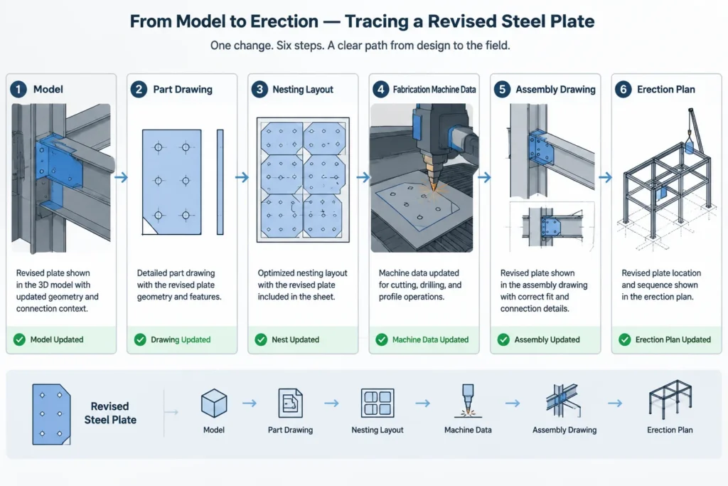 Structural Steel Revision Control: Coordinating Models, Shop Drawings, BOMs, and CNC Data structural steel illustration