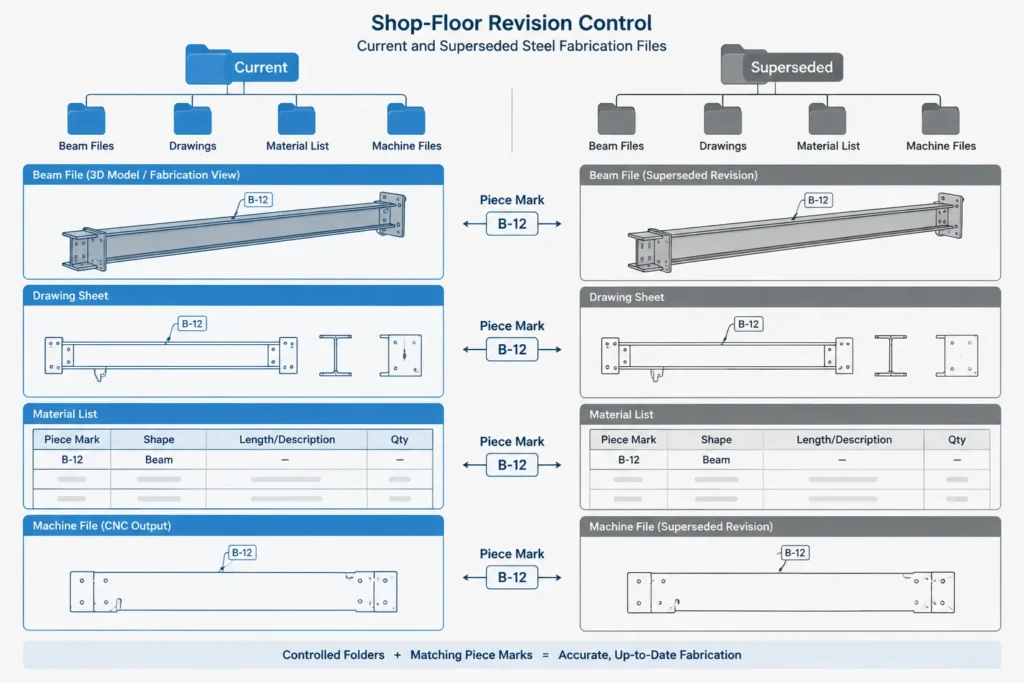 Structural Steel Revision Control: Coordinating Models, Shop Drawings, BOMs, and CNC Data structural steel illustration
