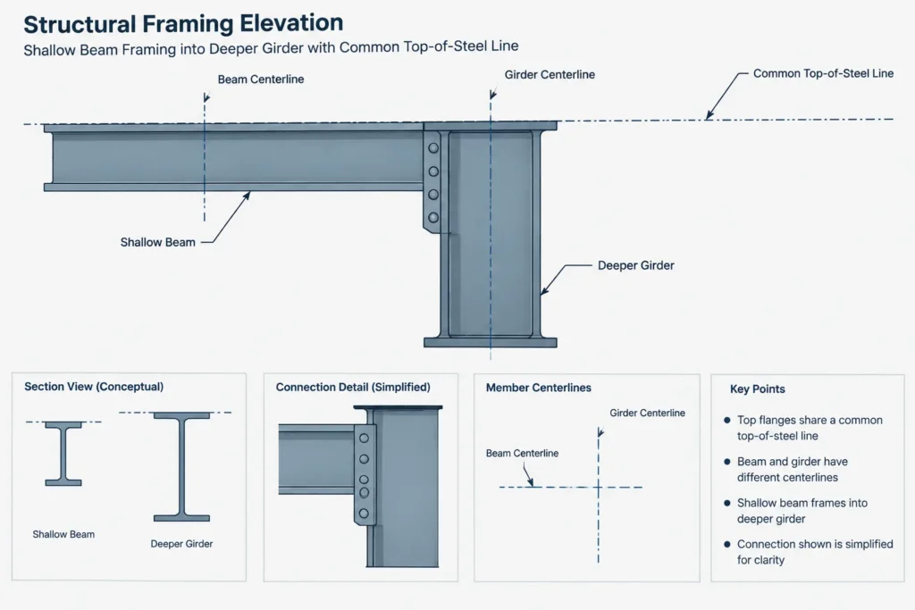 Top-of-Steel vs. Beam Centerline Elevations: Datums, Depth Changes, and Drawing Coordination structural steel illustration