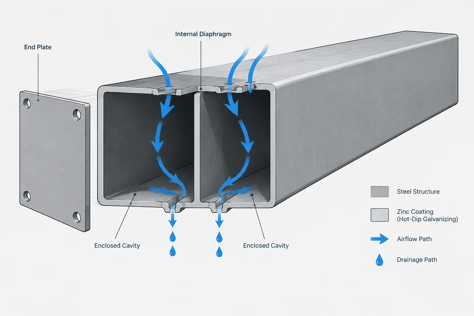 Vent and Drain Holes in Galvanized HSS: Orientation, Internal Paths, and Drawing Coordination structural steel illustration