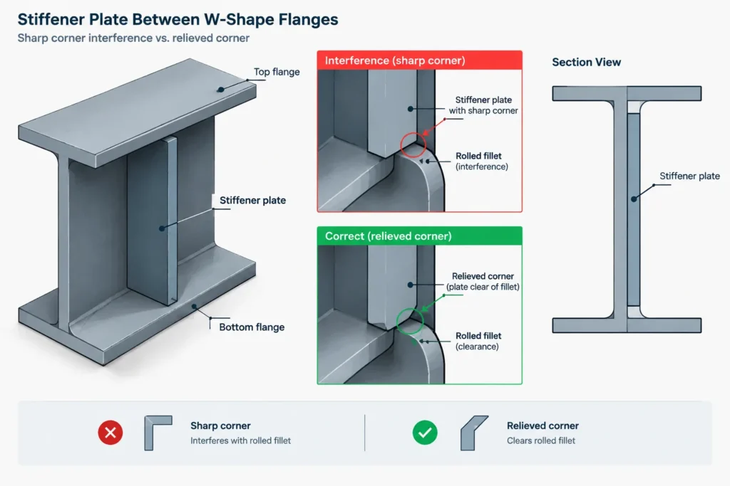 W-Shape k Dimensions: kdes, kdet, Fillet Zones, and Connection Clearance structural steel illustration