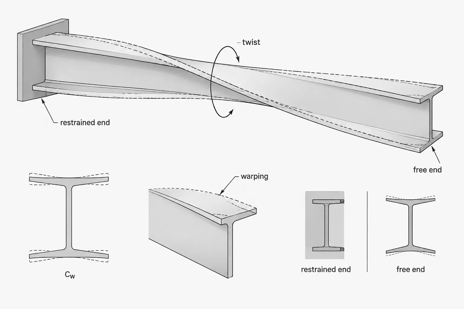 Warping Constant Cw in Steel Shape Tables: What It Means and When It Matters structural steel illustration