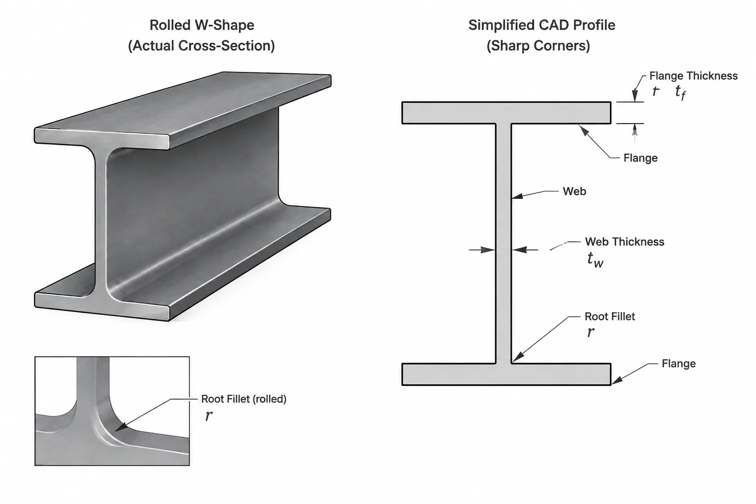 Web Thickness and Flange Thickness in Structural Steel Shapes: Reading tw and tf Correctly structural steel illustration