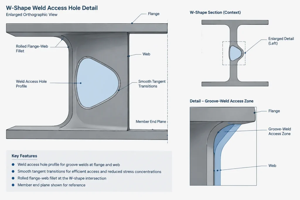 Weld Access Holes in Structural Steel: Purpose, Geometry, and Detailing Coordination structural steel illustration